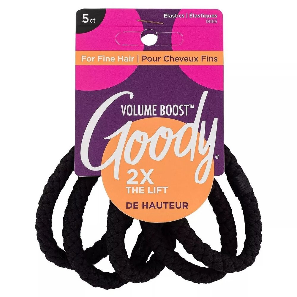 GOODY Black Volume Boost Ponytailers Elastics Hair Tie for Fine Hair 5-count